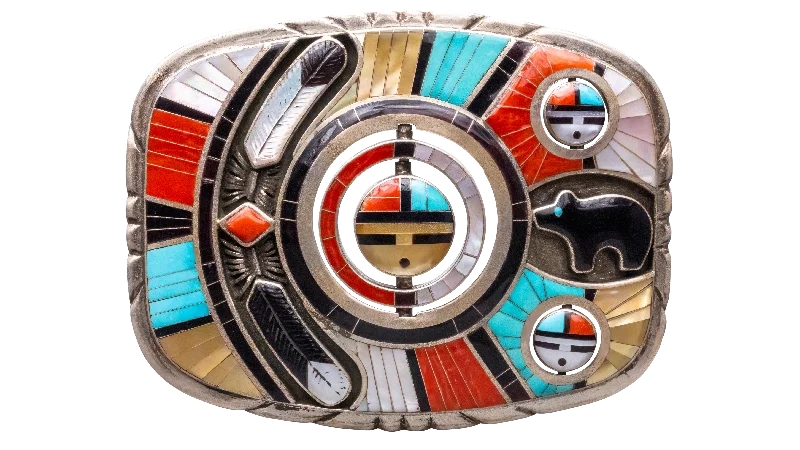 Sleeping Beauty Turquoise, Coral, Jett, Lapis & Mother of Pearl Belt Buckle | Don Dewa