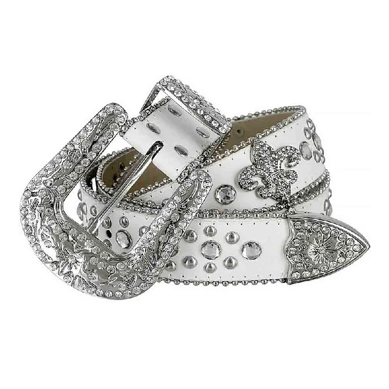 White Scout With Studs And White Stones Studded Rhinestones BB Belts