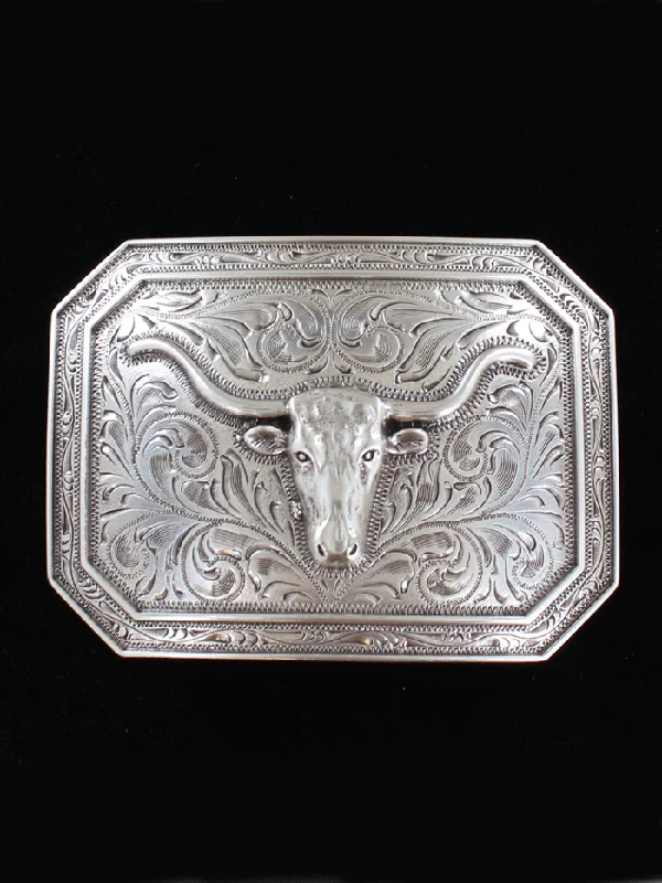 Ariat A37008 Mens Rectangular Scroll Engraving Longhorn Buckle Silver