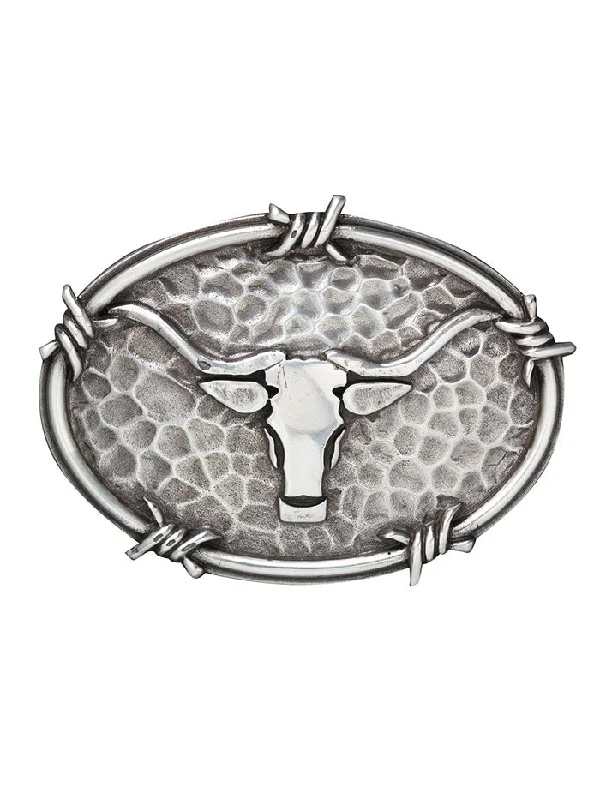 Ariat A37050 Mens Oval Steer Head Barbwire Edging Buckle Antique Silver