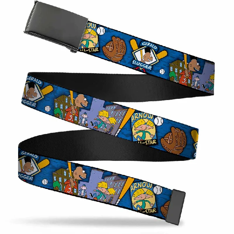 Black Buckle Web Belt - Arnold ALL-STAR/Gerald SLUGGER Baseball Poses Blue Webbing