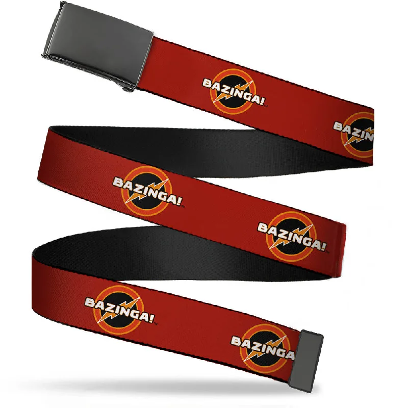 Black Buckle Web Belt - BAZINGA! Logo Burgundy Webbing