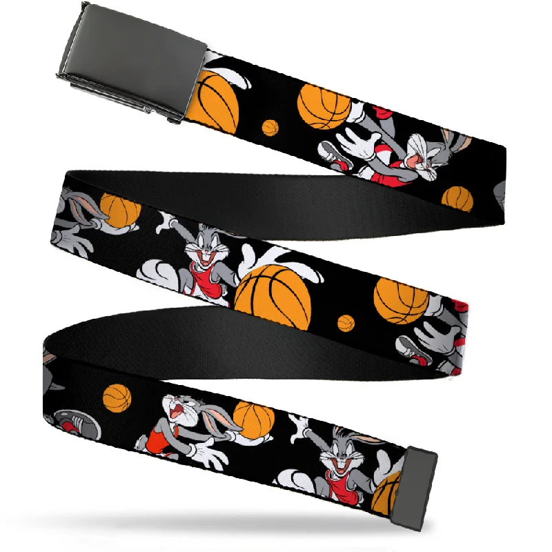 Black Buckle Web Belt - Bugs Bunny 4-Basketball Poses Black Webbing