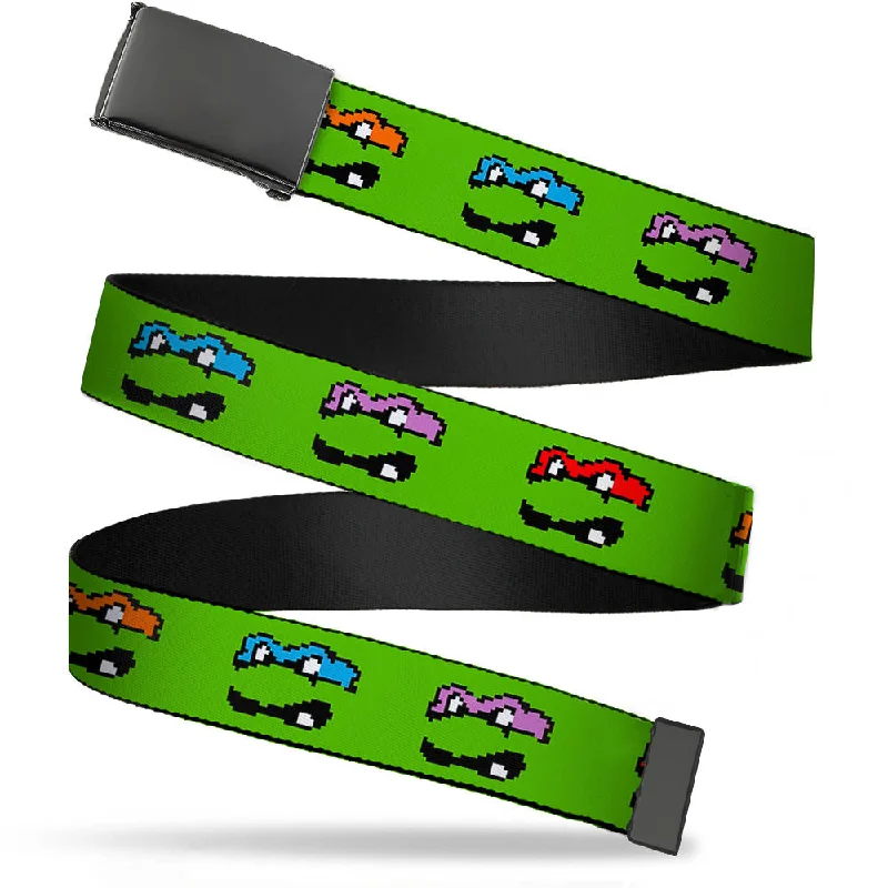 Black Buckle Web Belt - Classic Teenage Mutant Ninja Turtles 8-Bit Faces Green Webbing