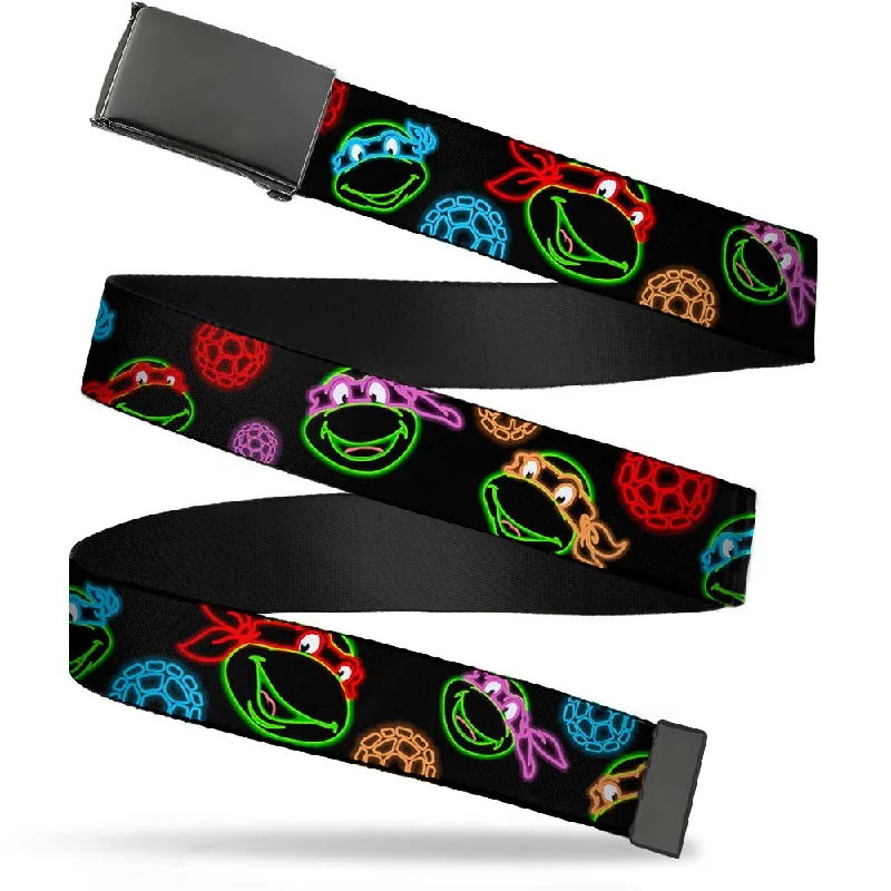 Black Buckle Web Belt - Classic Teenage Mutant Ninja Turtles Electric Expressions/Turtle Shells Black/Multi Neon Webbing