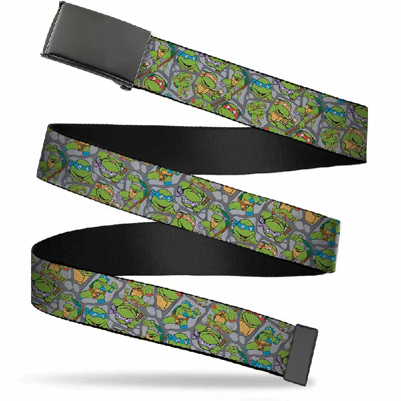 Black Buckle Web Belt - Classic Teenage Mutant Ninja Turtles Expression & Pose Turtle Shell Collage Lavender Webbing