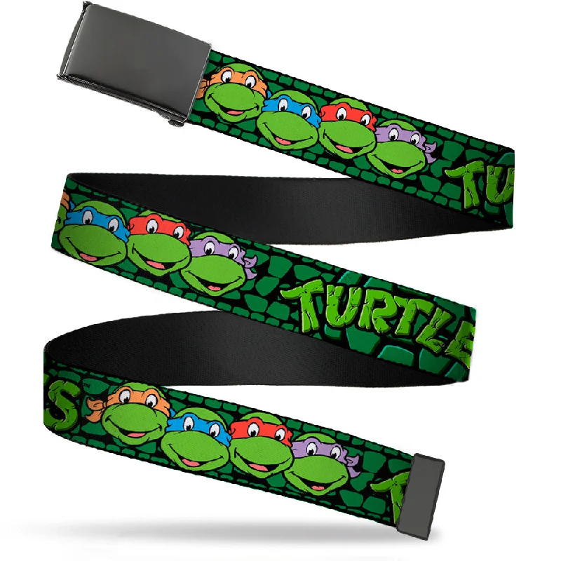 Black Buckle Web Belt - Classic Teenage Mutant Ninja Turtles Group Faces/TURTLES Turtle Shell Black/Green Webbing