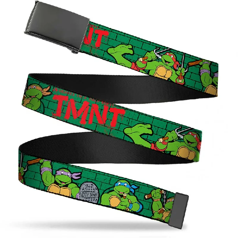 Black Buckle Web Belt - Classic Teenage Mutant Ninja Turtles Group Pose2/TMNT Green Brick Wall Webbing