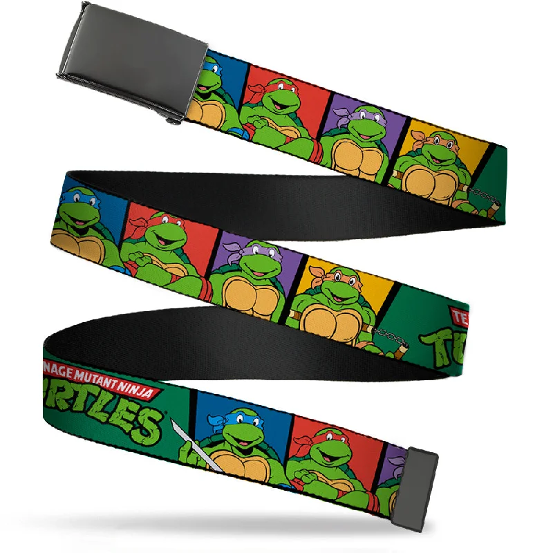 Black Buckle Web Belt - Classic TEENAGE MUTANT NINJA TURTLES Group Pose3/TMNT Logo Green/Multi Color Webbing