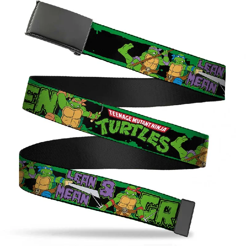 Black Buckle Web Belt - Classic TEENAGE MUTANT NINJA TURTLES Logo/Group Pose5/LEAN MEAN & GREEN Webbing