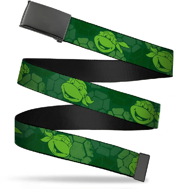 Black Buckle Web Belt - Classic Teenage Mutant Ninja Turtles Turtle Faces2 Greens Webbing