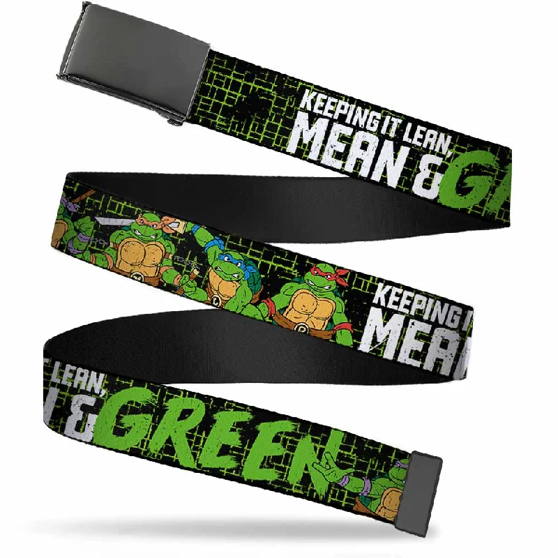 Black Buckle Web Belt - Classic TMNT Group Pose6/KEEPING IT LEAN, MEAN & GREEN Black/Green/White Webbing