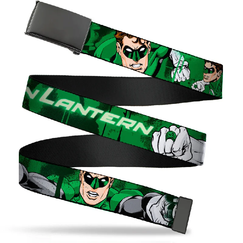 Black Buckle Web Belt - Green Lantern Green Glow w/Text Webbing