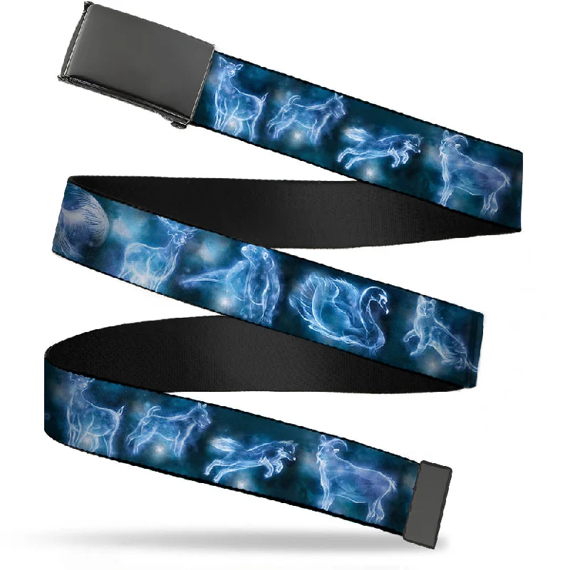 Black Buckle Web Belt - Harry Potter Animal Spirits Black/Blue Webbing