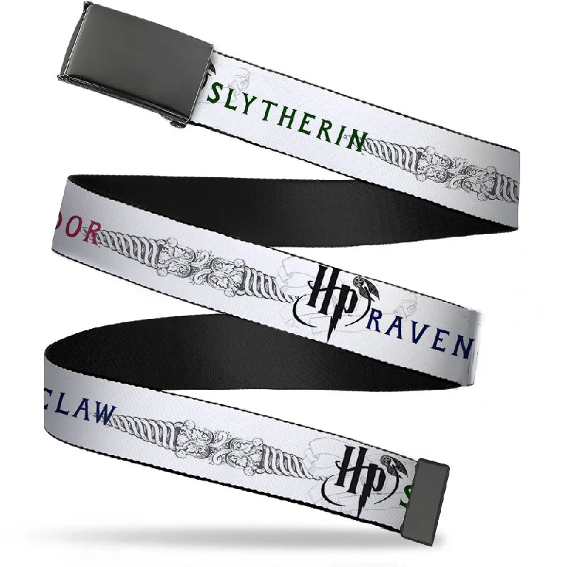 Black Buckle Web Belt - Harry Potter GRYFFINDOR/RAVENCLAW/SLYTHERIN White/Black Webbing