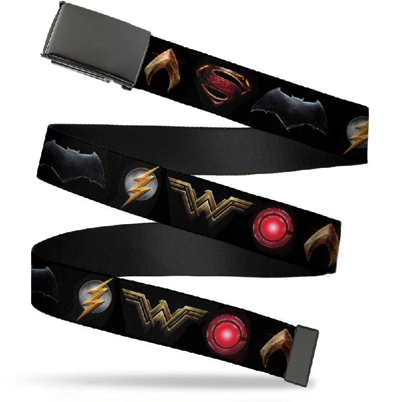 Black Buckle Web Belt - Justice League 2017 6-Superhero Icons Black Webbing