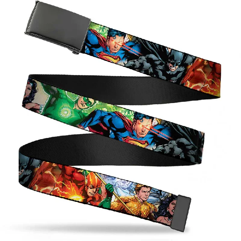 Black Buckle Web Belt - Justice League New 52 Superhero Action Poses Webbing