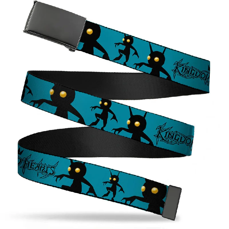 Black Buckle Web Belt - KINGDOM HEARTS Shadow Poses Turquoise/Black Webbing