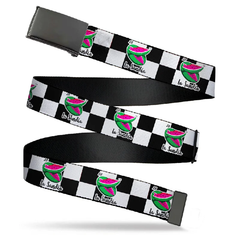 Black Buckle Web Belt - Loteria LA SANDIA Watermelon Checker Black/White Webbing