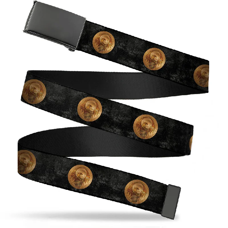 Black Buckle Web Belt - MACUSA Seal2 Black/Grays/Golds Webbing