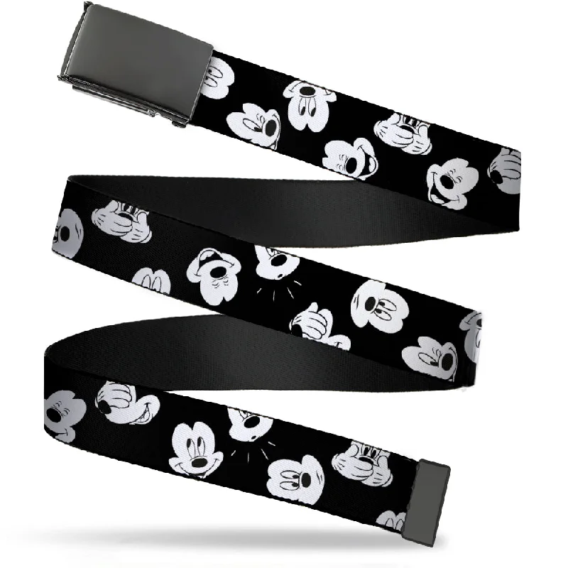 Black Buckle Web Belt - Mickey Mouse Expressions Scattered Black/White Webbing