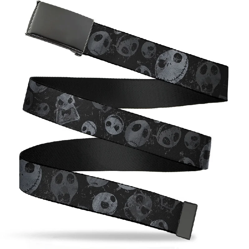 Black Buckle Web Belt - Nightmare Before Christmas Jack Expressions Scattered Weathered Webbing