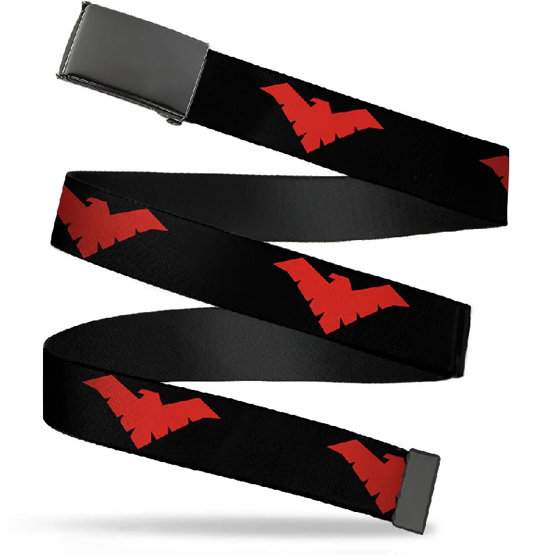 Black Buckle Web Belt - Nightwing Logo Black/Red Webbing