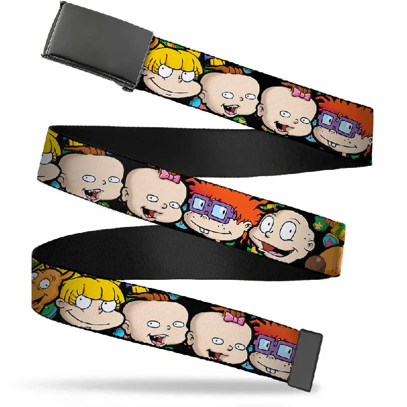 Black Buckle Web Belt - Rugrats Character Faces CLOSE-UP Webbing