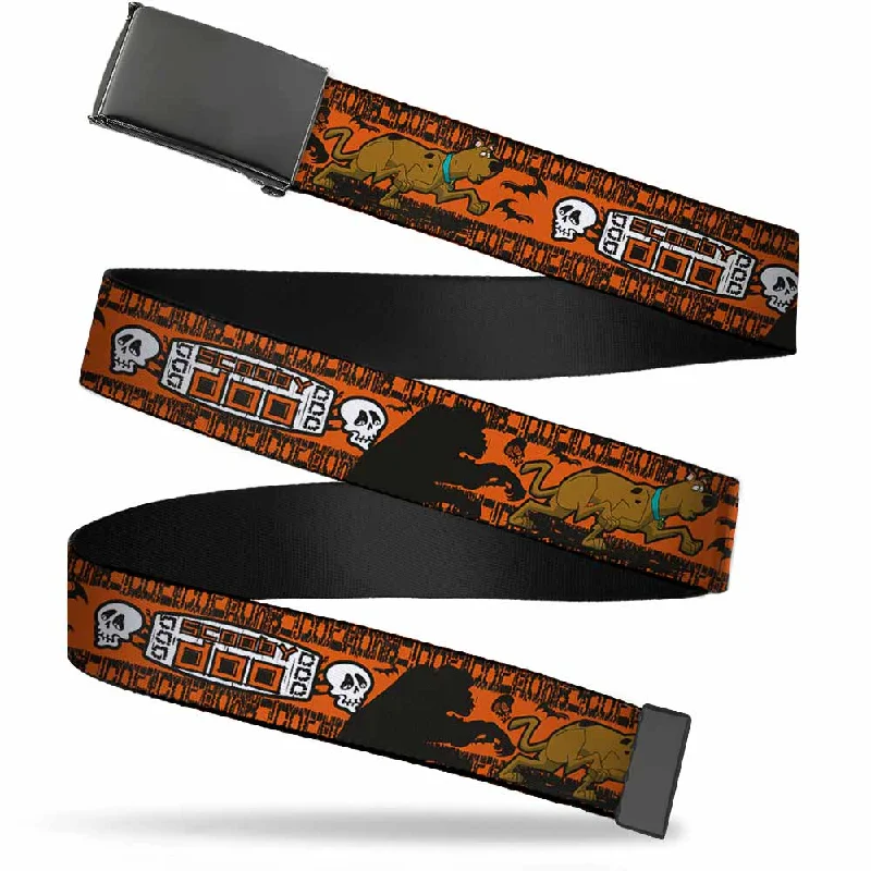 Black Buckle Web Belt - SCOOBY DOO Running Chase Orange/Black/White Webbing