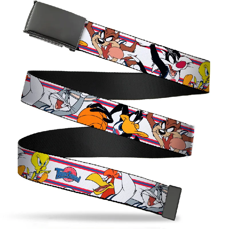 Black Buckle Web Belt - Space Jam TUNE SQUAD 6-Player Poses Stripe White/Red/Blue Webbing