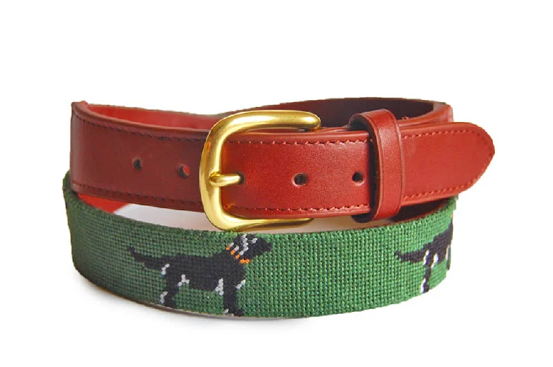 Black Lab on Green Children's Needlepoint Belt™