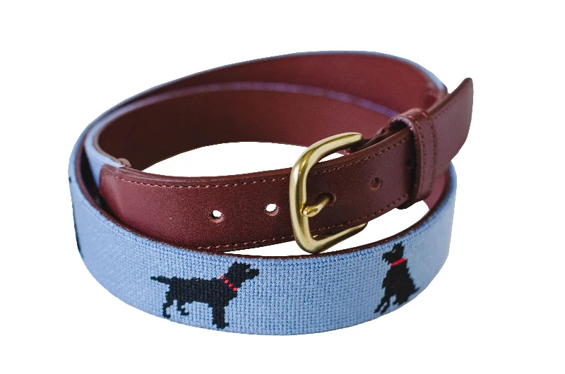 Black Lab on Blue Needlepoint Belt