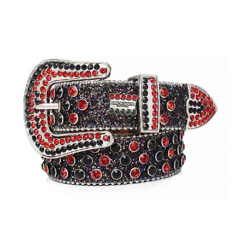 Black Shiny Strap With Bling Red & Black Rhinestone Belt