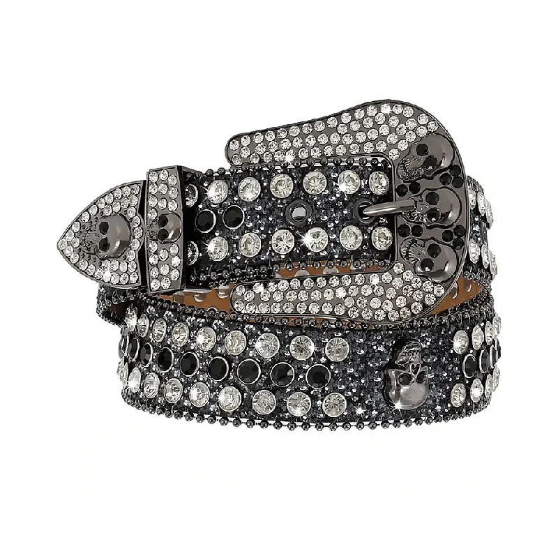 Black Skull Buckle With Black & Crystal Shiny Rhinestone Belt