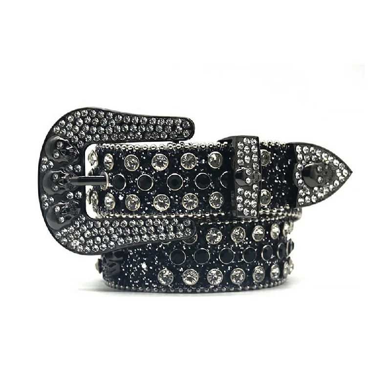 Black Skull With Black & Crystal Rhinestone Belt