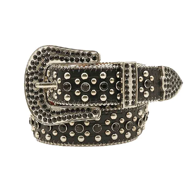 Black Strap With Gold Studded Black Rhinestones Belt