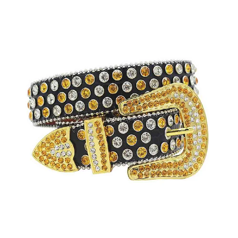 Black Strap With Gold & Crystal Studded Rhinestone Belt