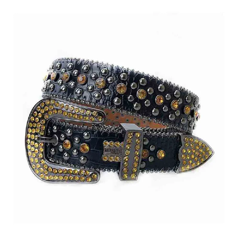 Black Strap With Gold Shiny Rhinestone BB Belt