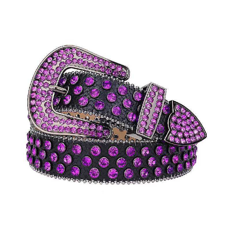 Black Strap With Purple Shiny Rhinestone Belt