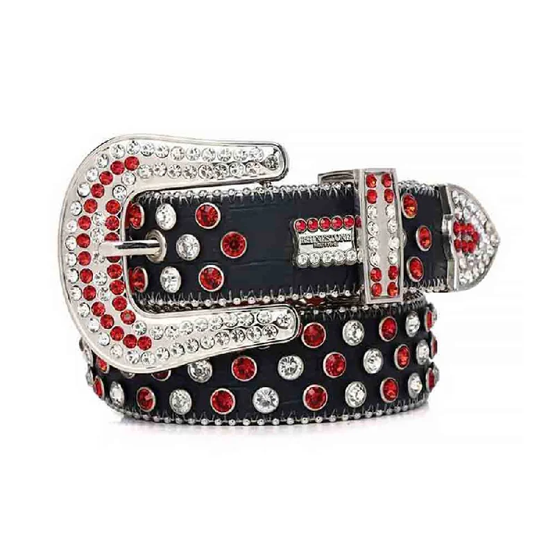 Black Strap With Red & White Rhinestone Sparkling BB Belt