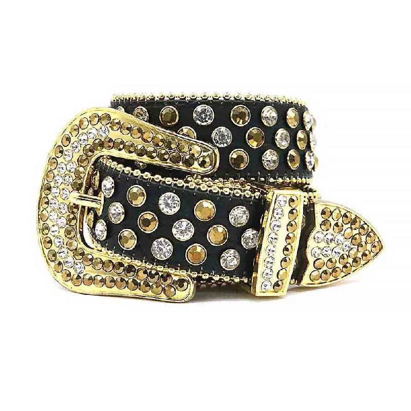 Black Strap With Silver & Gold Rhinestones Sparkling Belt