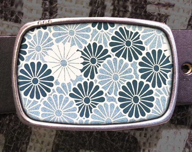 Blue Flower Pattern Belt Buckle