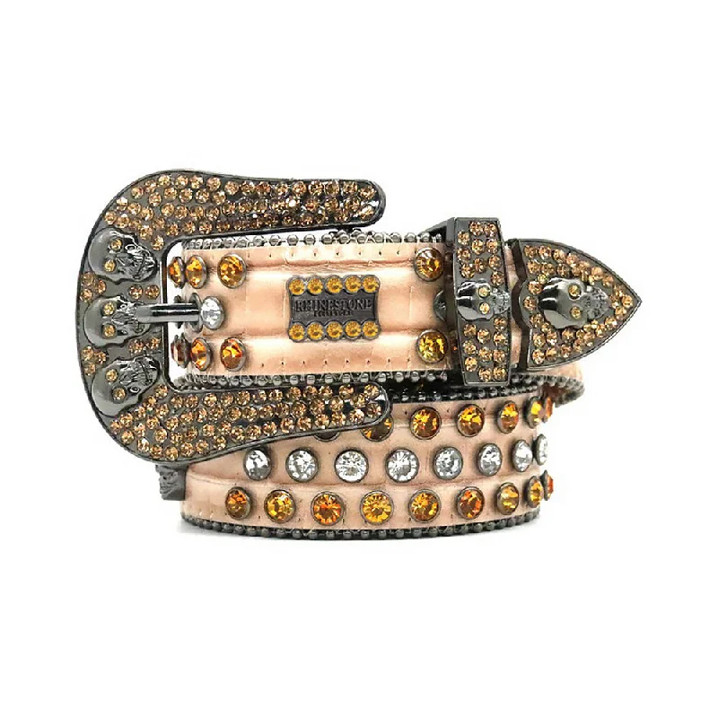 Brown Skull Buckle With Gold & Crystal Shiny Belt