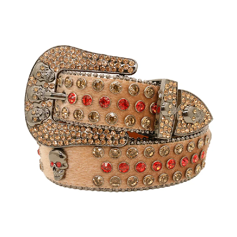 Brown Skull With Crystal Brown & Red Rhinestone Belt