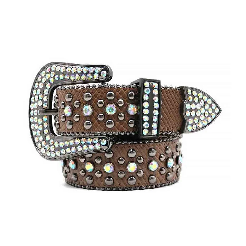 Brown Leather Strap With Designer Buckle Sparkling Belt