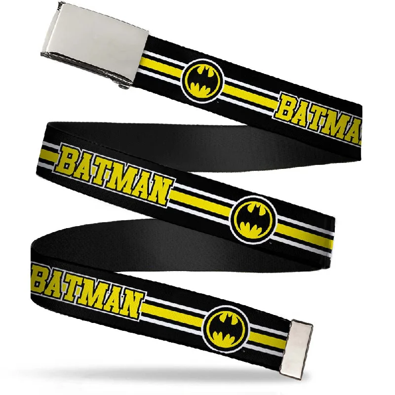 Chrome Buckle Web Belt - BATMAN/Bat Signal Triple Stripe Black/White/Yellow Webbing