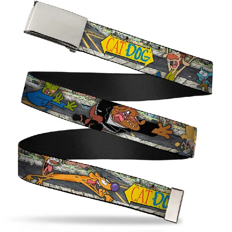 Chrome Buckle Web Belt - CATDOG Characters Running Webbing