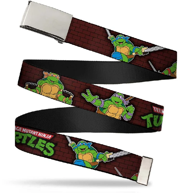 Chrome Buckle Web Belt - Classic TEENAGE MUTANT NINJA TURTLES Battle Poses/Group Pose7 Webbing