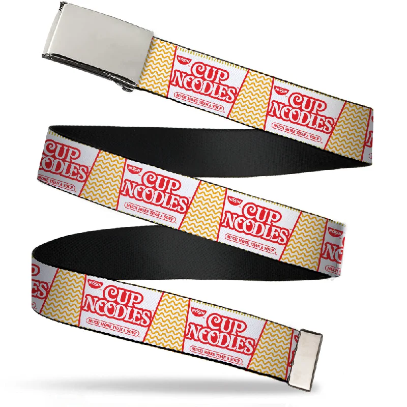 Chrome Buckle Web Belt - Cup Noodles Cup/Noodle Wave White/Orange/Red Webbing