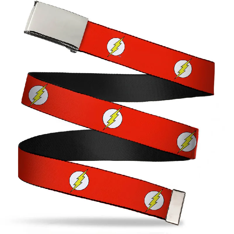 Chrome Buckle Web Belt - Flash Logo Red/White/Yellow Webbing